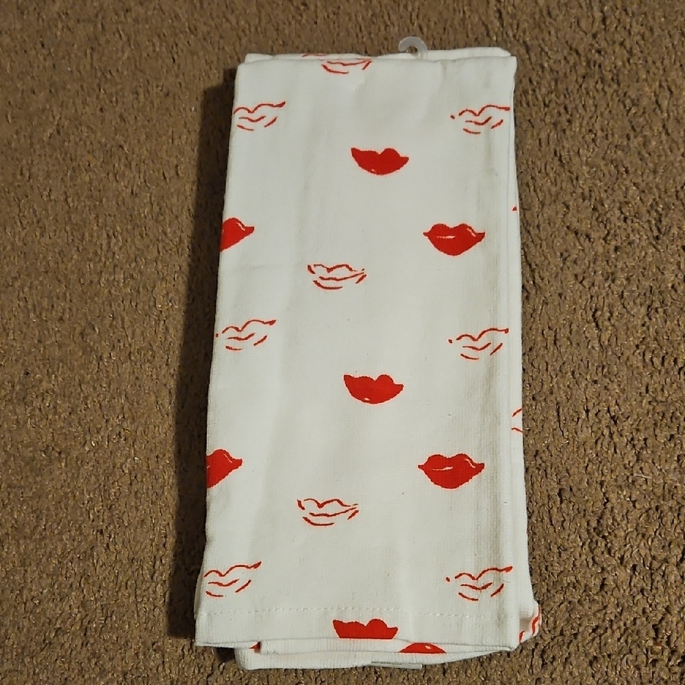 Threahold White Towel with Red Lips Print